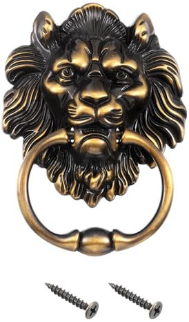 sourcing map 1 x Löwenkopf-Ziehknauf, 15,2 cm, Zinklegierung, Vintage-Löwen-Türgriff, dekorativer Haustürknauf, Ring-Ziehgriff für Tore, Schränke, Schubladen, Messing