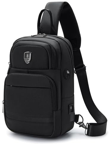 SPAHER Bolso Hombre Bolsa de Pecho Bandolera Hombre Antirrobo Impermeable Bandolera Mochila de Pecho Cruzado Casual Escolar Viaje Bolsa Deportivo Bolsa CrossBody Daypack con Puerto de Carga USB