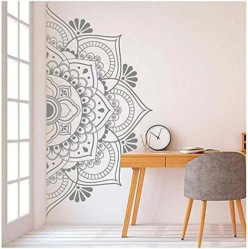 TUOQIANNAN Adesivo da parete rimovibile - Mandala fiore - per camera da letto e soggiorno - adesivo da parete in vinile nero 113x57 cm