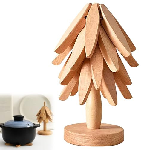 YANGUN Tree Shape Trivet Set - 4 Pcs Wood Coasters, Folding Anti-Scald Table Mat, Heat Resistant Pads for Kitchen Accessories