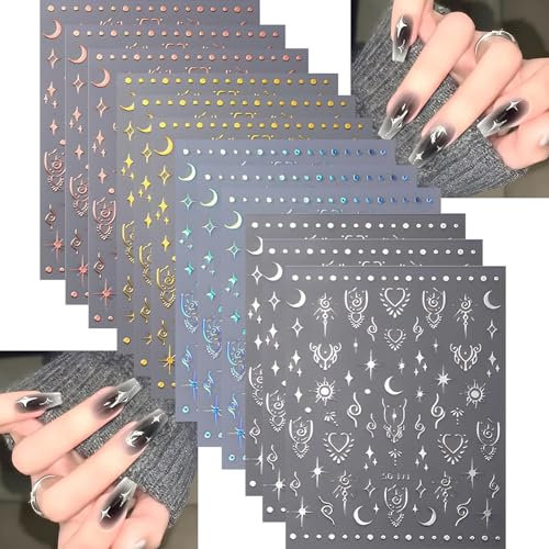 Mrltau 12 Fogli Adesivi per Unghie, Autoadesivi Nail Art, Tatuaggi e Accessori per Decorazione Unghie
