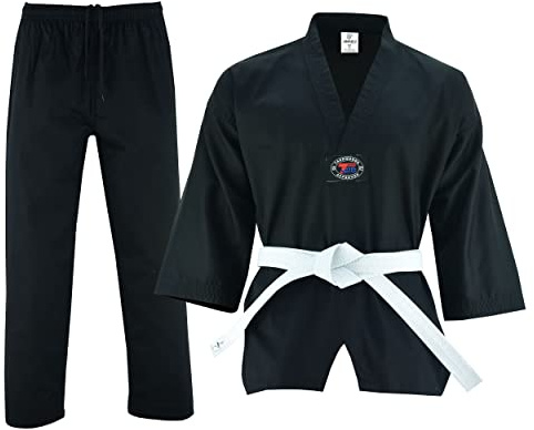 JAGUAR PRO GEAR Regular Taekwondo Gi Uniform Set 8oz Ultra Light Premium Fabric TKD Suit With Belt For Kids Adults Unisex (Black, 1)
