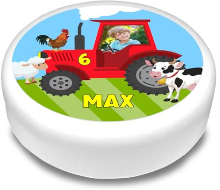 Cakeshop Runde Personalisierte Essbare Tortendekoration Bauernhoftiere und Traktor | Individueller Text & Alter | Für Geburtstage & Feiern | Mehrere Formen & Größen | Zuckerguss- & Oblatenpapier