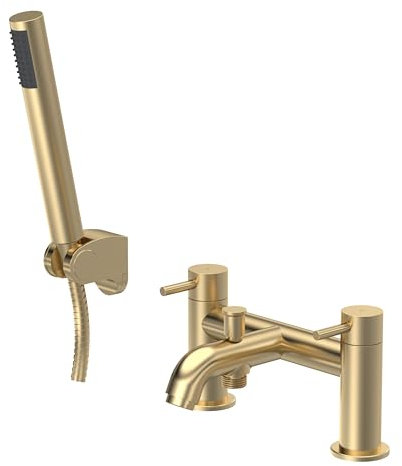 Round Bath Shower Mixer Tap with Shower Kit - Brushed Brass - Balterley