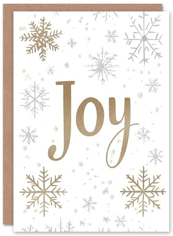 Artery8 Joy Snowflakes Gold Silver Bright Modern For Her Woman Christmas Card