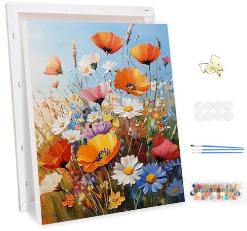 MEIYUDA Peinture par Numero Adulte avec Cadre, Inflorescence Fleur Kit de Peinture à l'Huile sur Toile par Numéro, Débutants Peinture Acrylique Pigmentée, Decoration Maison Cadeau 30x40cm