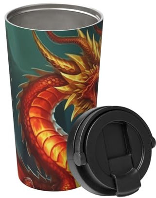 BWLHJKE Insulated Coffee Mug with Flip Lid and Handle Dragon King in Fire Coffee Tumbler Stainless Steel Vacuum Coffee Cup Leakproof Travel Tumbler 16oz Reusable Thermal Cup for Outdoor