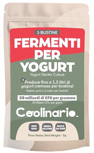 Coolinario Yoghurt Starter Culture (5-Pack, 1g Sachets) Live Cultures for Homemade Yogurt | Creamy, Thick & Delicious | Regular or Greek Yogurt | Non-GMO, No Preservatives, Gluten Free, Halal & Kosher