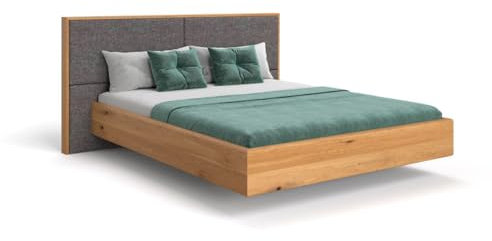 Luxusbetten24 Designer Holzbett Valent aus massiver Eiche in Schwebeoptik Grau 200x220 Wachsöl