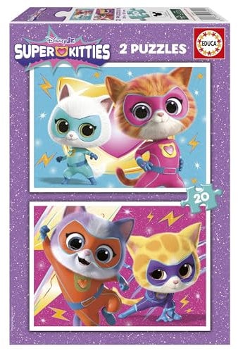 Educa - Set mit 2 Kinderpuzzles mit 20 Teilen. SuperKitties | Maße: 28 x 20 cm. Empfohlen ab 4 Jahren (20340)