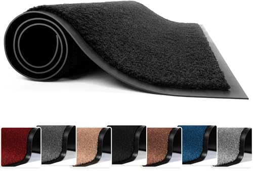 FB FunkyBuys Washable Door Mats - Heavy Duty, Non-Slippery & Stylish Floor Mat - Door mat indoor Large Rubber Indoor & Outdoor Doormats for Perfect Dust Grabbing (Black-Solid, 60 x 120 CM)