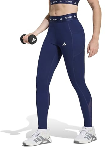 adidas Damen Techfit Stash Pocket Full Length Leggings Tights, dark blue, XXS