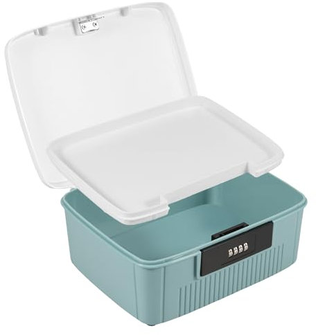 Locking Storage Container Large Medication Lockable Container for Refrigerator with Combination Lock Lockable Box with Removable Tray Privacy Document and ID Box for Document ID Medicine Snacks (Blue)