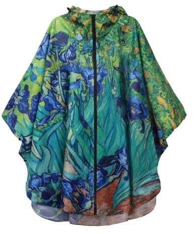 SaphiRose Unisex Rain Poncho Raincoat Hooded for Adults Women with Pockets, Irises, One size