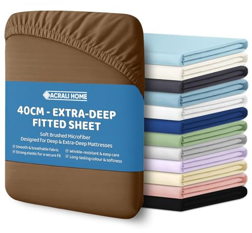 ACRALI HOME King Fitted Sheet(200x150+40cm) - Camel Bottom Sheet for King Bed with 40cm Extra Deep Fit Pocket- Hotel Quality Soft Microfiber Bedsheet - Breathable, Shrinkage and Fade Resistant