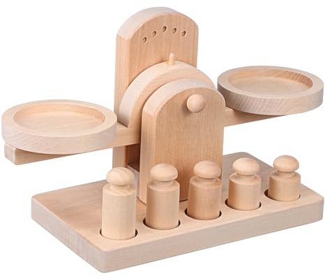 CLISPEED 1set Bilancia Legno Montessori Per Ragazzo Ragazza Giocattolo Educativo Per Sviluppare Abilità Matematiche e Concetti Di Peso Strumento Interattivo Per Genitori e Figli Gioco