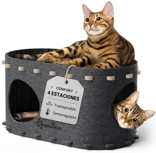 DownyPaws Katzenhöhle Filz, Katzenhaus aus Filz, 58 x 33 x 30cm, Dunkelgrau | Katzenhöhle für Katzen, Peek-a-Boo zum Spielen, Winterfest, Schutz der Katzennägel
