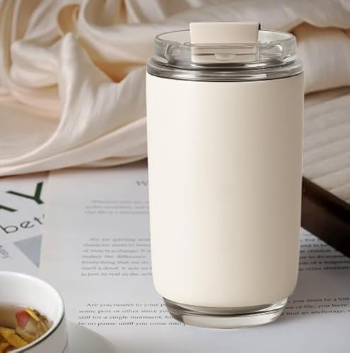 RUBIZA Coffee Travel Mug 240ml Leakproof Stainless Steel Insulated Cup Reusable Thermal Flask for Hot and Cold Drinks Eco Friendly Tumbler for Office Commuting and Travel (White)