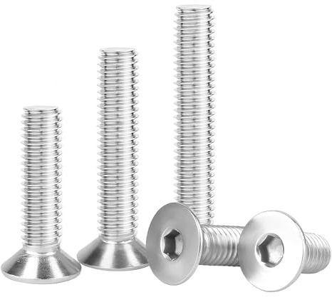 Viti M10, viti a testa piatta M10 x 60 mm, bulloni a testa svasata M10-1,5 x 60 mm, vite e bullone in acciaio inossidabile 18-8, macchina blot, attacco a brugola, filettatura completa, finitura lucida