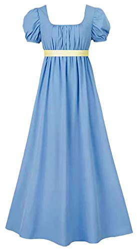 2025 Dirndlkleider für Damen mit Satin-Schärpe, gerüschte Puffärmel, Empire-Taille, Kleid, blau, S