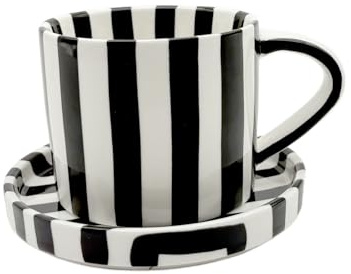 CACXKEP 8 Oz Ceramic Coffee Mug Espresso Cups with Saucer Mug And Saucer Set Cup And Saucer Coffee Cups with Saucers Coffee Cups And Saucers,Black