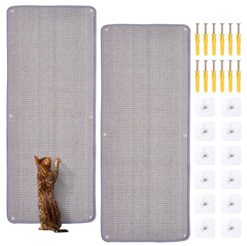 Novelfun 2 Stück Grau Sisal Kratzmatte 40x100CM Kratzschutz für Wand Sofa | Natürliche Sisal, flexibel einsetzbar als Bodenunterlage, Sofaschutz und Wandkratzbrett, schont Ihre Möbel vor Katzenkrallen