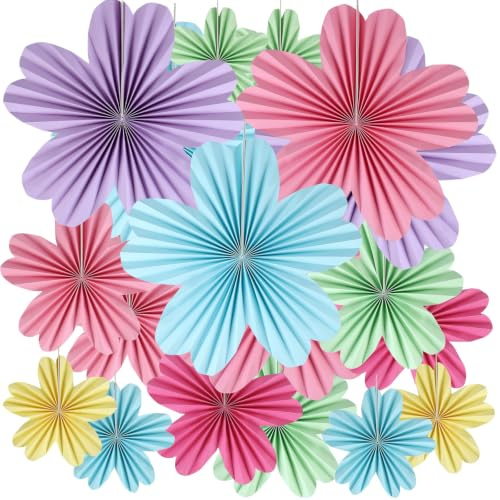 LALAGO Pastell Papier Fächer Dekoration, 18er Hanging Papierblumen Girlande | Blumen Papierfächer Geburtstagskranz, Luftschlangen Deko für Hochzeit Geburtstagsdeko Tischdeko Gartenparty Frühling Sommer