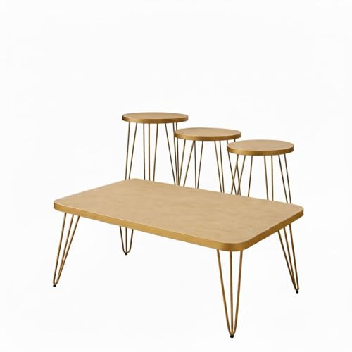 Jungengel Couchtisch Set 4-teilig Marmor-Optik Weiß Schwarz Beistelltisch - Wohnzimmertisch Sofatisch Metallrahmen Ablage platzsparend modern Satztische (Creme)