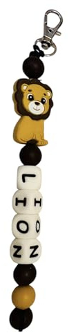 Porte-clé Personnalisable, attache teteine avec Prénom, Accessoire Lion Marron et moutarde, Perles Décoratives silicone