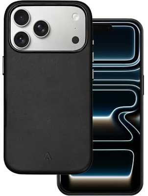 Alkaya Hochwertige Leder Hülle für iPhone 17 Pro kompatibel mit MagSafe,Schwarz Leder,Weiches, Stoßfestes Case mit Präzise Passform,rutschfest,Mit Schutz für Kamera & Display, Elegantes Design