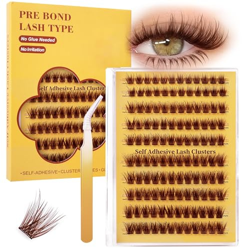 Extension per ciglia marroni, autoadesive, 120 pezzi | 10-16 mm, ciglia finte morbide, ricci D, naturalmente riutilizzabili, con pinzette, per principianti