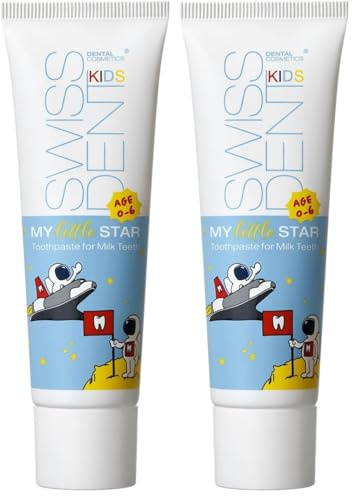 SWISSDENT MY LITTLE STAR KINDERZAHNPASTA, 50 ml geschmacksneutrale Zahnpasta für Kinder von 0-6 Jahren, ungesüßt (Packung mit 2)