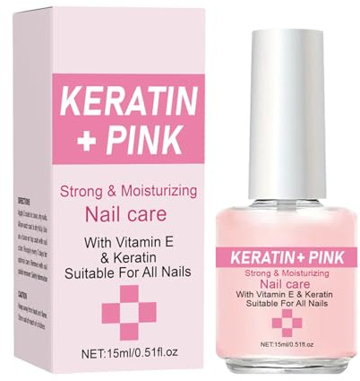 Keratin & Vitamin E Nail Strengthener, Extra Strong Nail Strengthener for Damaged Nail, Quick Dry Pink Nail Vanish, Nail Hardener Repair Serum for Fragile, Weak, Thin, Peeling Nail, Faster Growth