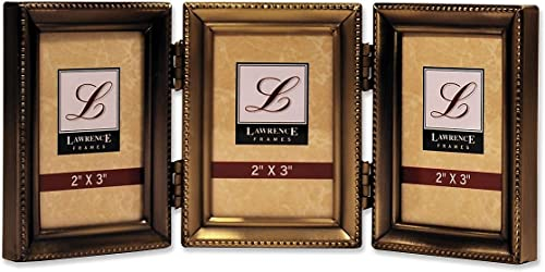 Lawrence Frames Bilderrahmen mit Scharnier, Antik-Gold, Messing, 5 x 7,6 cm, Perlenkante