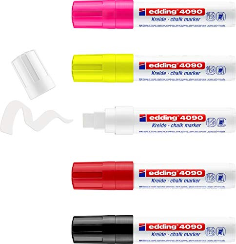 Edding 4090 4-4090999 Kreidemarker Schwarz, Rot, Weiß, Neongelb, Neonpink 4 mm, 15 mm