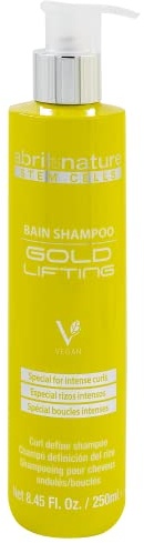 abril et nature - Gold Lifting - Professionelles Shampoo für lockiges oder welliges Haar - Verjüngende und Anti-Frizz-Behandlung mit Stammzellen - Mehr Glanz und Definition der Locken - 250 ml