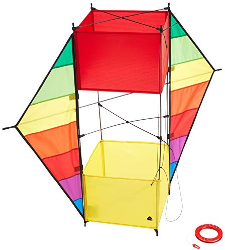 HQ Design - Kastendrachen Flugdrachen Einleiner Drachen zum steigen Lassen wenig Wind ab 8 Jahren, inkl. 17kp Polyesterschnur 40m auf Spule, bis 5 Bft (F-Box Beach)