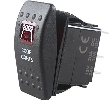 Mintice™ Interrupteur à Bascule Commutateur Lampe Lumière LED Rouge 12V 20A pour Voiture Bateau Moto (Roof Light)