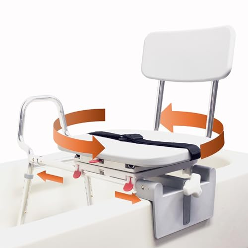 Tub-Mount Sliding Tub Transfer Bench with Swivel Seat, Space-Saving Design