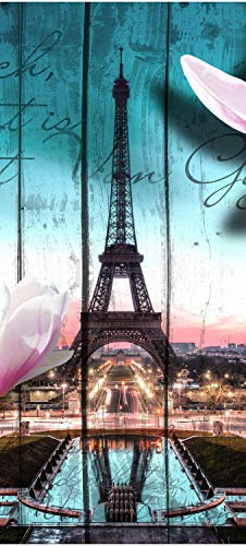 wandmotiv24 Türtapete Holz Blüten Paris Eiffelturm 70 x 200cm (B x H) - Dekorfolie selbstklebend Sticker für Türen, Türfolie, Aufkleber, M0543