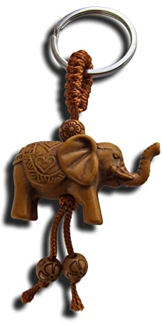Porte-clés éléphant porte-bonheur imitation bois idée cadeau