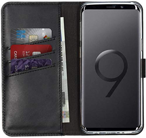 SELENCIA Klapphülle aus Echtleder - Geeignet für Samsung Galaxy S9 - Schwarz
