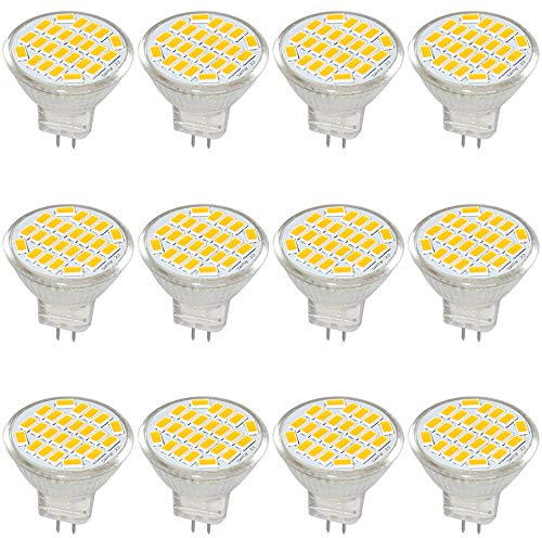 Jenyolon MR11 GU4 LED Lampen Warmweiss 3W AC/DC 12V, 3000K, 400Lm, Ersatz für 30W Halogenlampen Glühlampen, MR11 LED Leuchtmittel klein Birne Spot Licht, 120°Abstrahlwinkel, 12er Pack