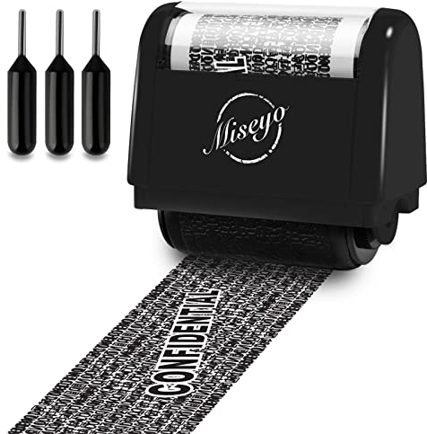 Miseyo Identitätsdiebstahlschutz-Stempel-Set, Schwarz (3 Nachfülltinte im Lieferumfang enthalten)