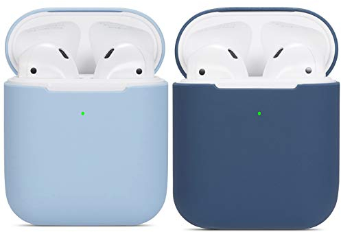 kompatibles Airpods Hülle,Watruer 2er-Pack Ultra-dünnes, weiches Silikon, stoßfestes, rutschfestes Schutzzubehör Schutzhülle für Apple Airpods 2 & 1-Ladekoffer - Hellblau + Blau