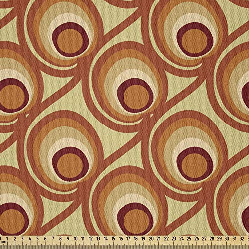 ABAKUHAUS Burnt orange Stoff als Meterware, Retro Gekritzel-Kreise, Microfaser Multi Zweck Dekostoff für Kunsthandwerke, 3M (230x300cm), Orange Beige