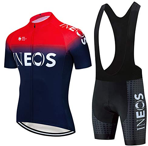 X-CQREG Men's Cycling Clothing Set Long Sleeve Cycling Jersey Zipper Pocket Bike Outfit Cycling Bib Pants Gel Padded, Red, XL