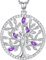Tree of Life Necklace for Women Sterling Silver 925, Tree of Life Pendant with Amethyst, Family Tree Pendant Necklace with Birstone for Women