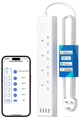 Meross Smart Power Strip, Smart Extension Lead with 20W USB Ports, Compatible with Apple HomeKit, Amazon Alexa, Google Home, and SmartThings, Timer and Voice/Remote Control, 2.4GHz WiFi