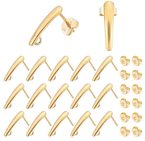 UNICRAFTALE 20stk 304 Edelstahl Ohrstecker Hypoallergener Ohrring Zubehör Goldene Ohrstecker Komponenten Ohrringpfosten Ohrringe Basteln Für Ohrringe Schmuckherstellung 15x3x1 mm, Loch 2 mm